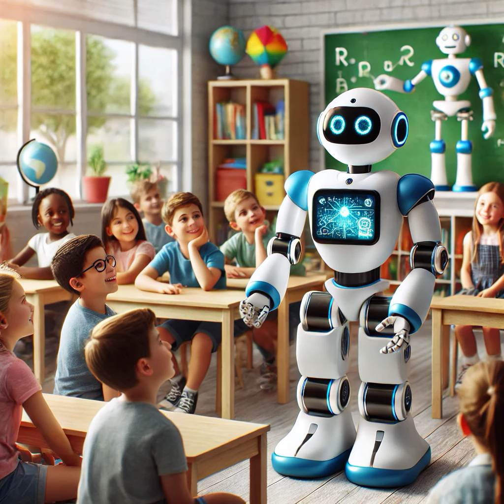 Robot educativo interactuando con niños